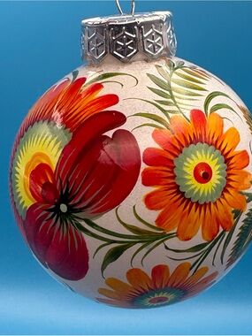 Hand-Painted Floral Ukrainian  Ornament - Red & Orange Flowers